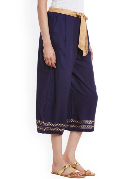 Women Navy Blue Solid Culottes