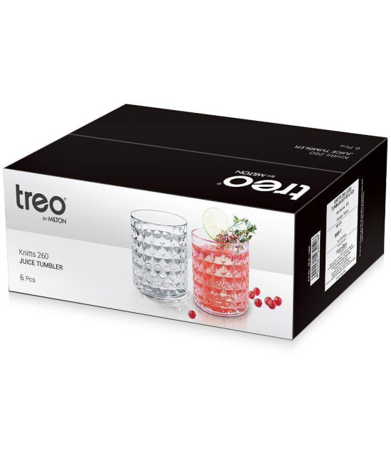 Treo By Milton Knitts 260 Juice Glass Tumbler, Set of 6, 260 ml Each, Transparent | Easy to Clean | Dishwasher Safe | Water | Juice | Kitchen Items