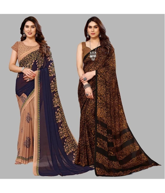 ANAND SAREES Georgette Printed Saree With Blouse Piece - Multicolour ( Pack of 2 ) - Multicolour