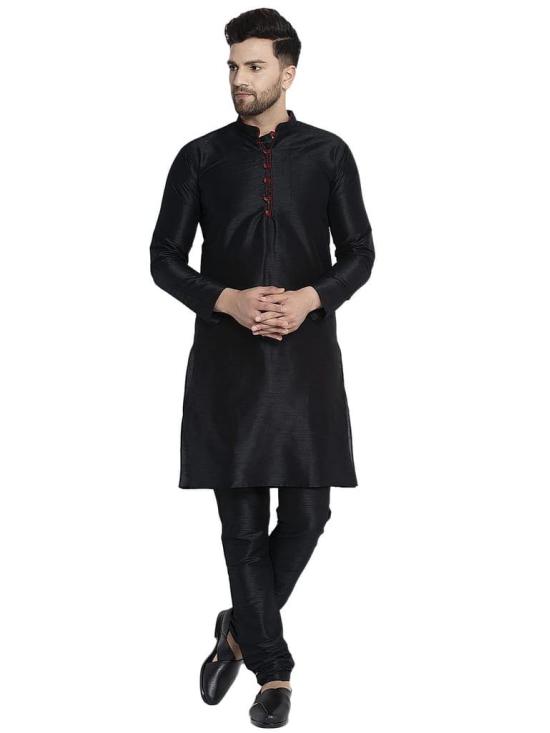 Banity Bey Mens Silk Blend Black Kurta Pajama with Designer Ethnic Nehru Jacket/Modi Jacket/Waistcoat