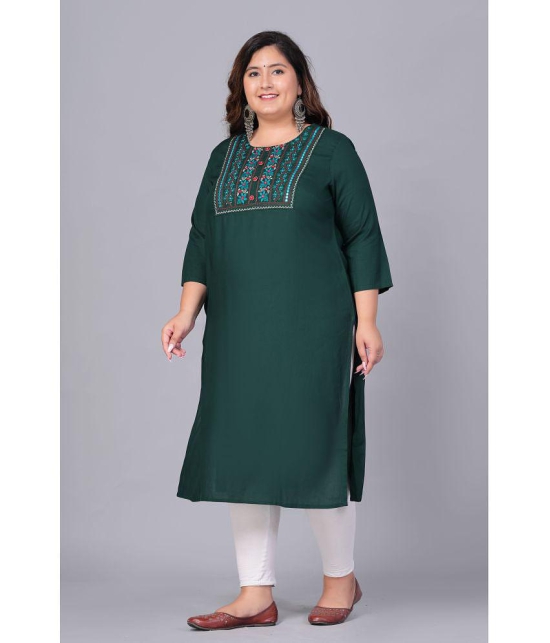 Preksha Rayon Embroidered Straight Women's Kurti - Green ( Pack of 1 ) - None