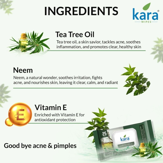 Kara Neem & Tea Tree Oil Refreshing Facial Wipes Pack of 6  (25 Pulls)