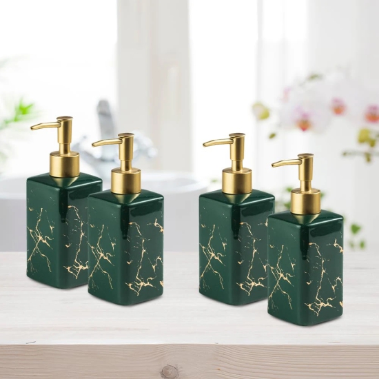 The Better Home 320ml Green Ceramic Dispenser Set of 4 for Kitchen, Wash-Basin, Bathroom - Ideal for Shampoo, Hand Wash, Sanitizer, Lotion.-The Better Home 320ml Dispenser Bottle - Green (Set of