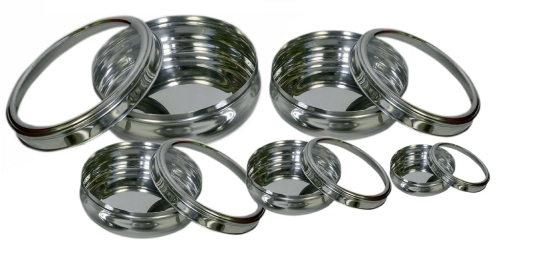 DYNAMIC STORE Dynore Stainless Steel Set of 5 See through Belly Poori Dabba - size 8 to 12