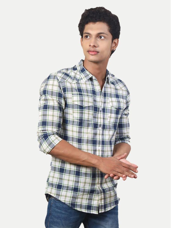 Men White Long Sleeves Checked Casual Shirt