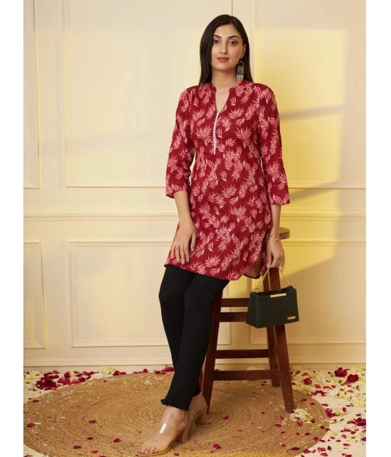 Tissu Cotton Printed Straight Womens Kurti - Maroon ( Pack of 1 ) - None