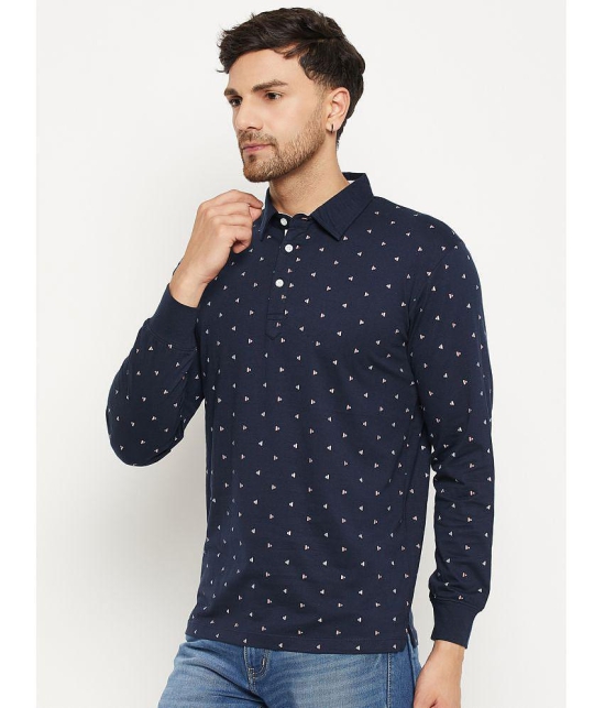 Wild West Cotton Blend Regular Fit Printed Full Sleeves Mens Polo T Shirt - Navy ( Pack of 1 ) - None