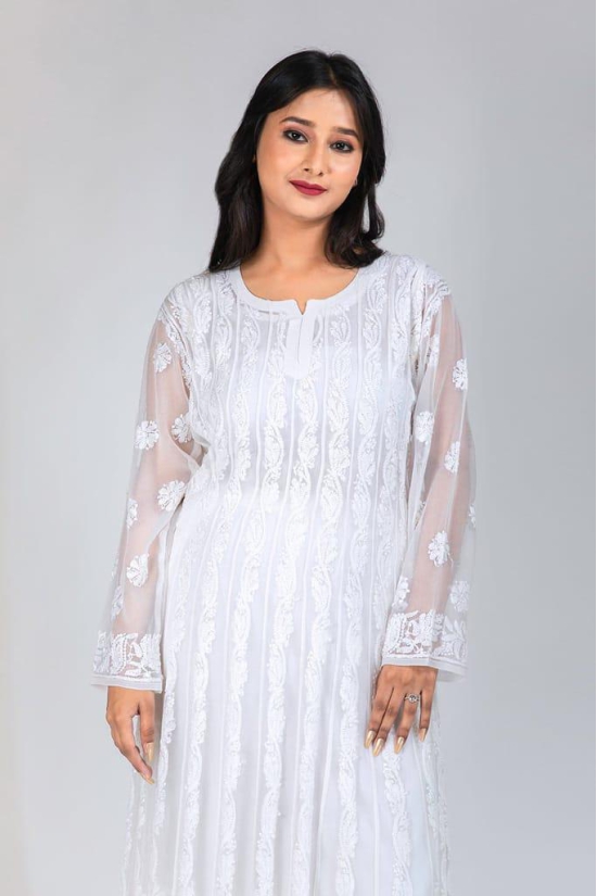 Ladies New Fashion Semi Georgette Hand Chikankari Kurti