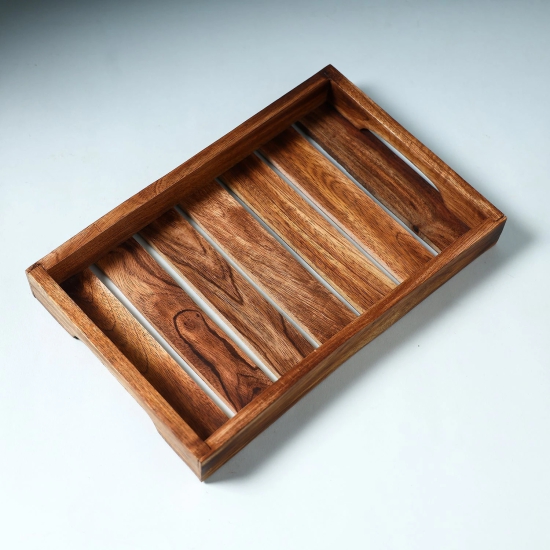 Hand Carved Natural Neem Wooden Tray (12 x 8 in)