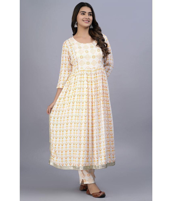 Smien - Yellow Anarkali Cotton Women's Stitched Salwar Suit ( Pack of 1 ) - None