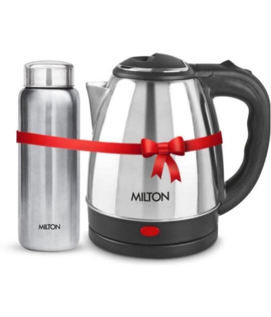 Milton Combo Set Go Electro Stainless Steel Kettle, 1.2 Litres, Silver and Aqua 750 Stainless Steel Water Bottle, 750 ml, Silver | Office | Home | Kitchen | Travel Water Bottle