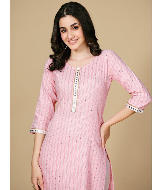 Glomee - Pink Cotton Blend Women's Straight Kurti ( Pack of 1 ) - None