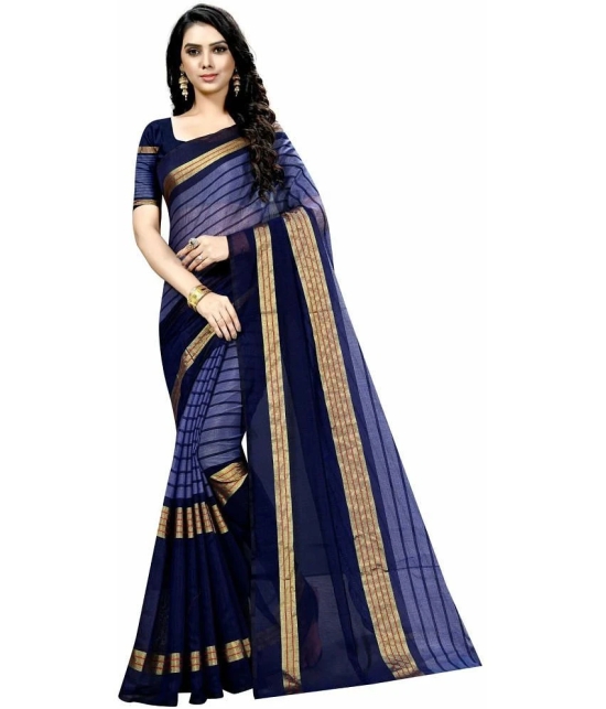 Saadhvi Cotton Silk Printed Saree With Blouse Piece - Blue ( Pack of 1 ) - Blue