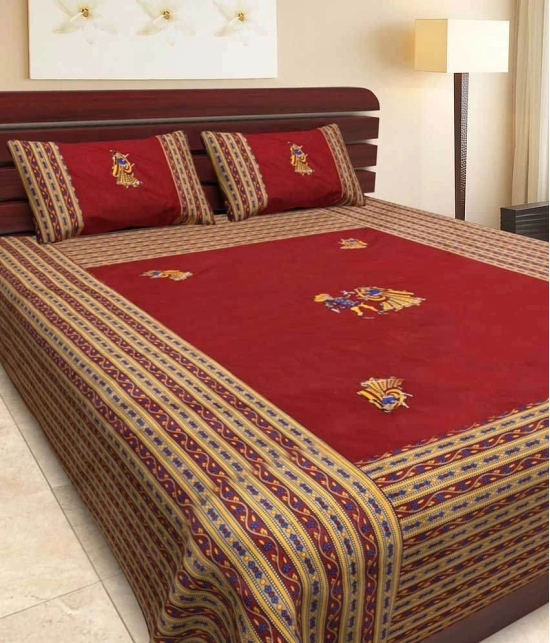 UniqChoice Jaipuri Traditional Pure Cotton Embroidered Patch Work Double Bed Sheet With 2 Pillow Cover