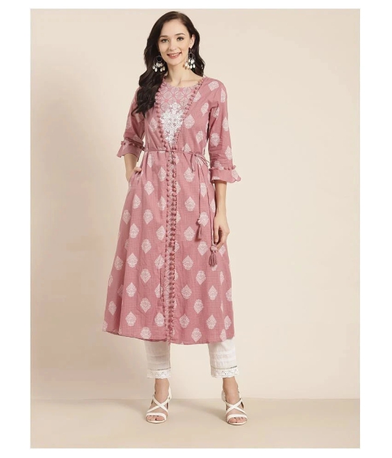 Juniper - Pink Cotton Womens Jacket Style Kurti ( Pack of 1 ) - S