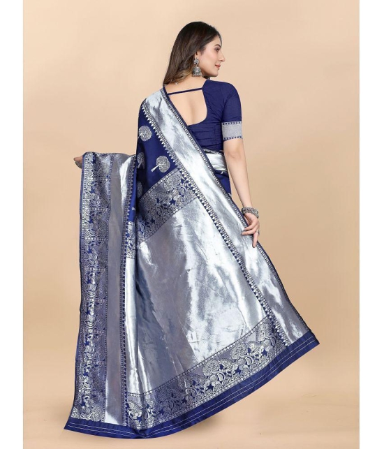 Gazal Fashions - Navy Blue Banarasi Silk Saree With Blouse Piece ( Pack of 1 ) - Navy Blue