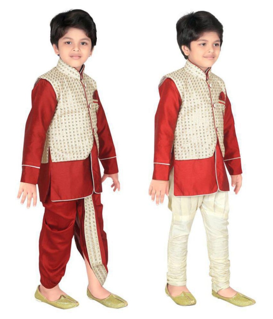 ahhaaaa Kids Indian Ethnic Waistcoat, Kurta, Breaches and Dhoti Pant Set for Baby Boys - None