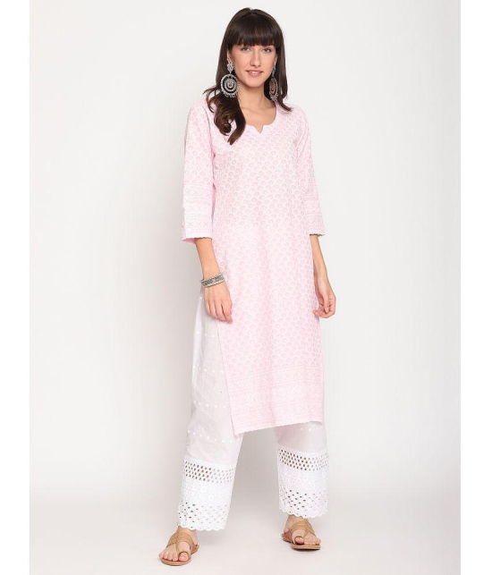 Queenley - Pink Cotton Women's Straight Kurti ( Pack of 1 ) - XL