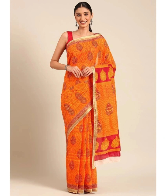 SHANVIKA Cotton Printed Saree Without Blouse Piece - Orange ( Pack of 1 ) - Orange