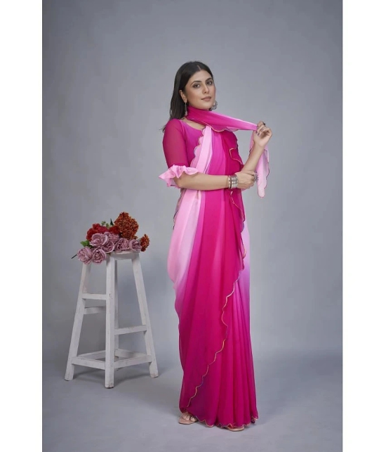 Apnisha Georgette Dyed Saree With Blouse Piece - Pink ( Pack of 1 ) - Pink