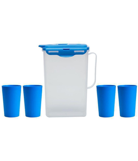 HOMETALES - Plastic Fridge Jug & Glasses Sets ( Pack of 5 ), Blue