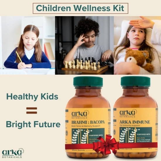 Arka Botanicals Brahmi & Immune Boosting Wellness Kit for Children | Natural Ayurvedic Formula for Brain Development & Memory Support | Includes Saponins for Overall Wellness