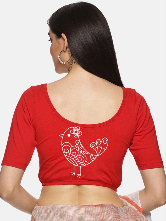 Women Back Printed Strechable Blouse-Red / Large