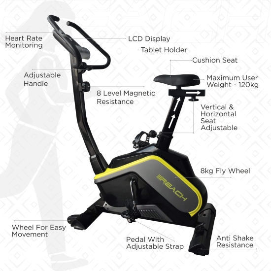 Reach B-400 Magnetic Exercise Cycle, 8 kg Flywheel, Adjustable Handles, Electro Magnetic Resistance, Suitable for All Ages.-Reach B-400 Magnetic Exercise Cycle: 8 kg Flywheel, Adjustable Handles,