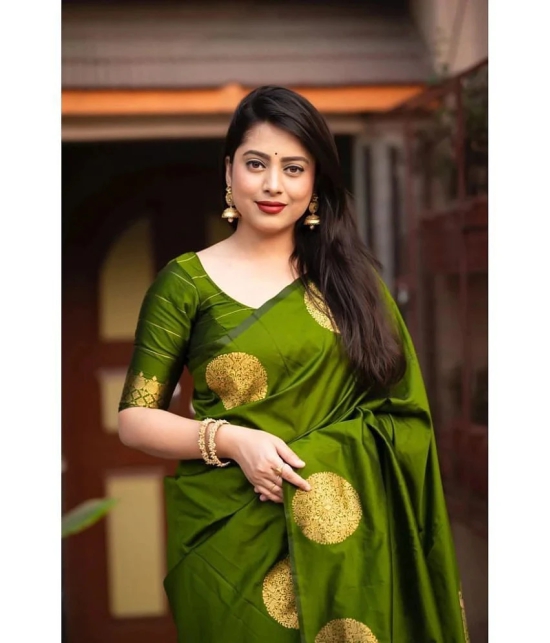 JULEE Banarasi Silk Embellished Saree With Blouse Piece - Light Green ( Pack of 1 ) - Light Green