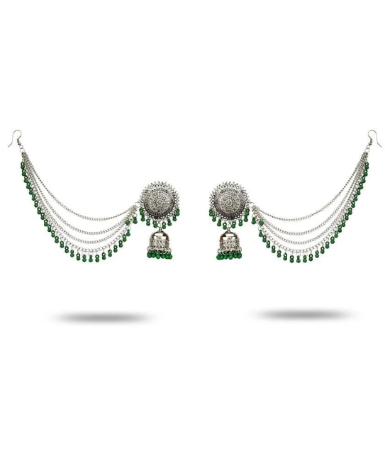 YouBella Stylish Latest Design Combo Of Earrings And Maang Tikka Jewellery Silver Plated  Jhumki Earrings for Women (Green) (YBEAR_32664) - Green