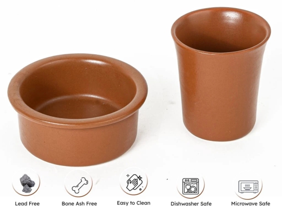 Premium Ceramic Dawara Set, Tea Dabara Set, Tumbler Set for Authentic South Indian Filter Coffee, Serving Drinkware, Set of 1, 120 ml, Earthy Brown