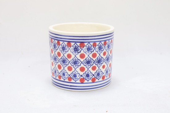 Khurja Pottery Indoor Pot Pipe Shape Red and Blue Colour Small Size 4 Inches