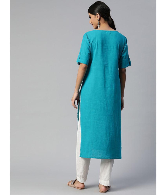 SVARCHI - Turquoise Cotton Women's Straight Kurti ( Pack of 1 ) - None