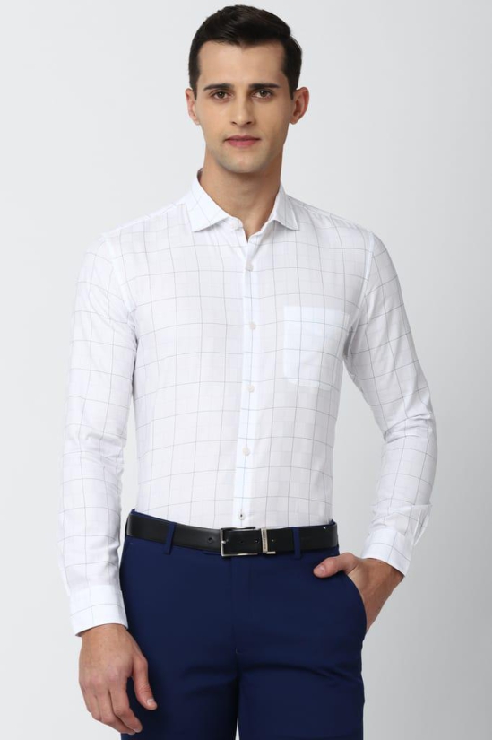 Men White Slim Fit Formal Full Sleeves Formal Shirt