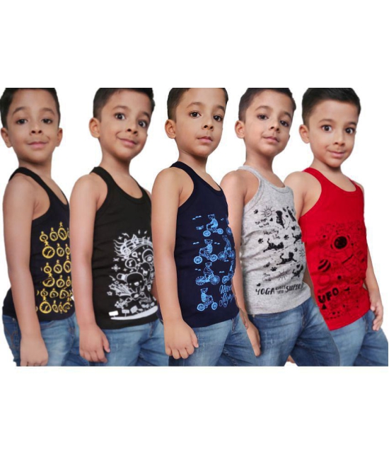 HAP Boy Printed Rib Vest / Pack of 5 /Innerwear Casual Wear Multicolored - None