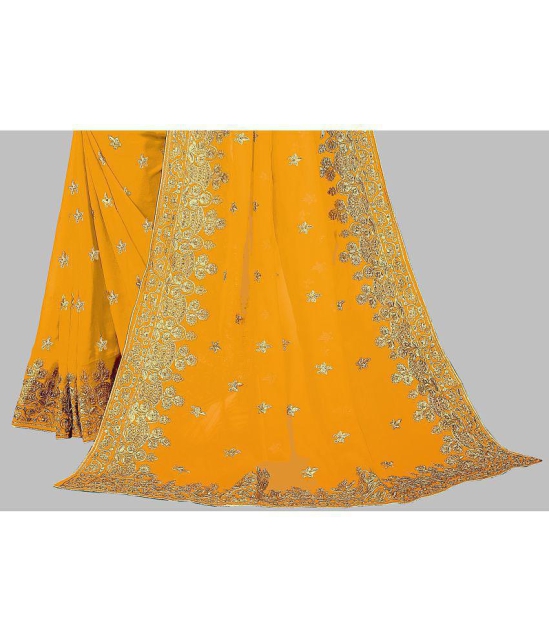 Om Shantam Sarees - Yellow Georgette Saree With Blouse Piece ( Pack of 1 ) - Yellow