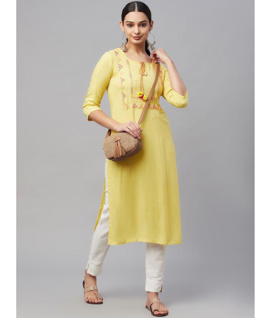 AMIRA'S INDIAN ETHNICWEAR - Yellow Rayon Women's Straight Kurti ( Pack of 1 ) - None