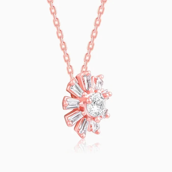 Rose Gold Baguette Flower Pendant with Link Chain