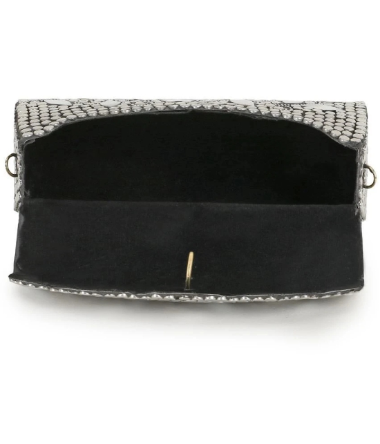 Anekaant Silver Metal Box Clutch - Silver