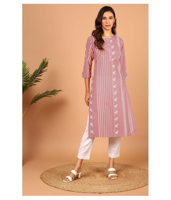 Janasya Pink Cotton Straight Kurti - XXL