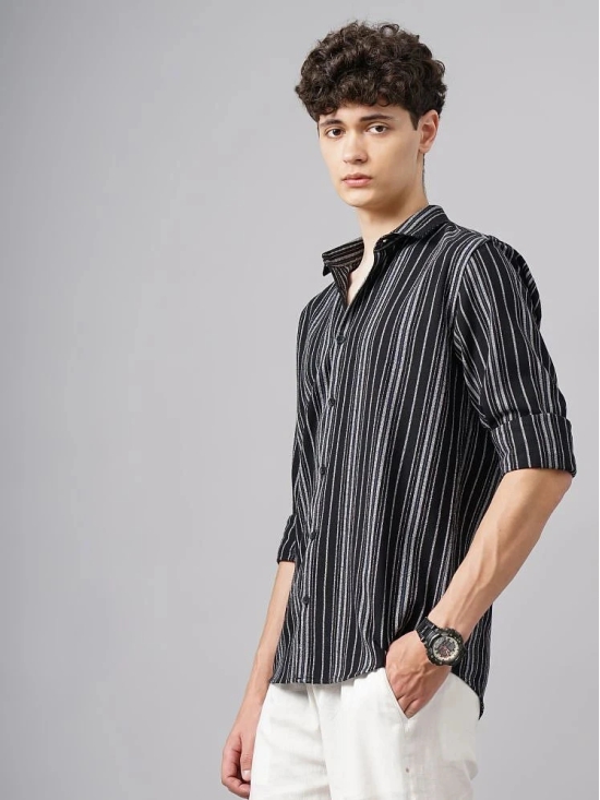 Paul Street Cotton Blend Slim Fit Striped Full Sleeves Mens Casual Shirt - Black ( Pack of 1 ) - None