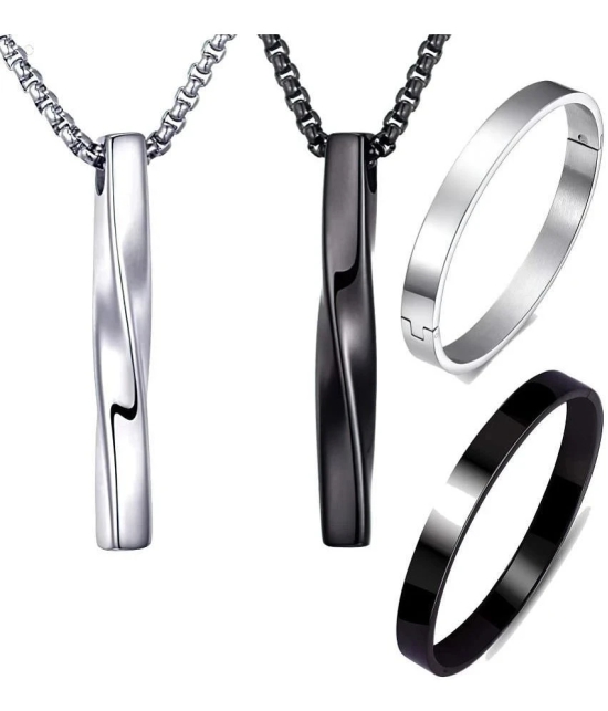 Fashion Frill Silver Silver Chain For Men Stainless Steel Silver Curv Bar Chain Pendant For Men Women With Stainless Steel Black Silver Full Kada Bracelet For Men Boys - None