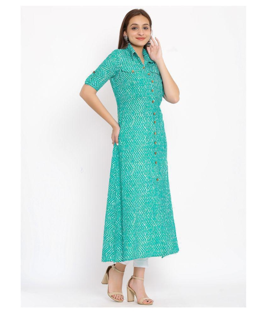 FabbibaPrints - Green Cotton Women's Flared Kurti ( ) - L