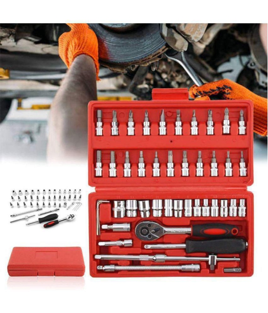 BLUE-46Pcs Wrench Socket Screwdriver Set For Car/Motorcycle & Home Repairing Tool Kit