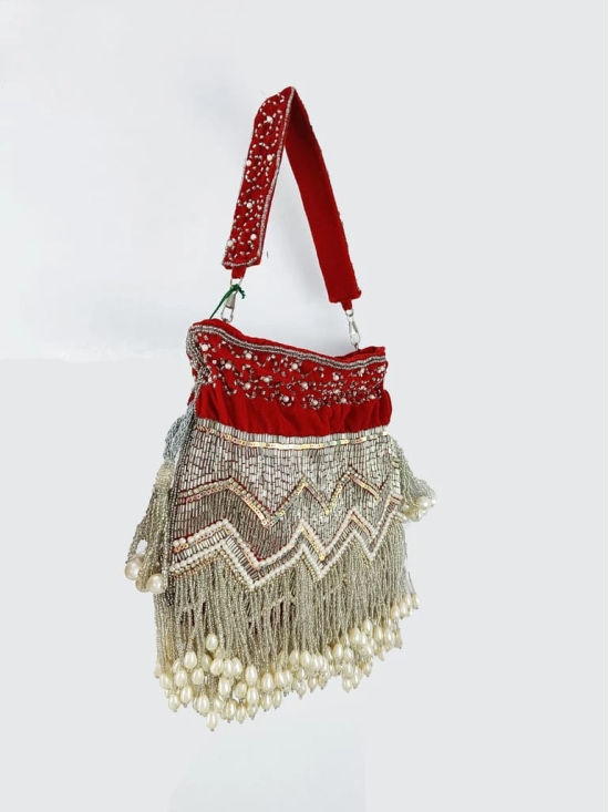 FHS Party Wear Red Multicoloured Sequins StyleHand Bag