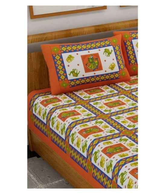 Uniqchoice Cotton Double Bedsheet with 2 Pillow Covers - Orange