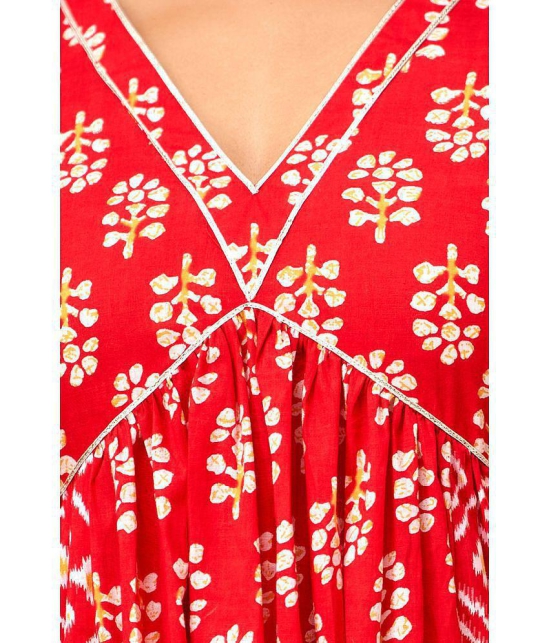 FabbibaPrints Cotton Printed A-line Womens Kurti - Red ( Pack of 1 ) - None