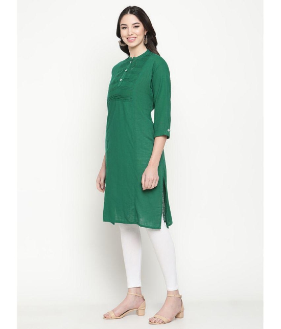 Queenley - Green Cotton Blend Women's Straight Kurti ( Pack of 1 ) - None