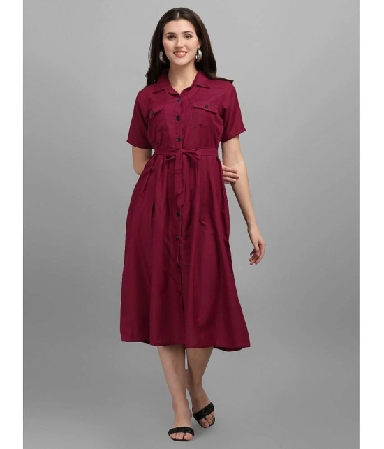 gufrina Rayon Solid Midi Womens Fit & Flare Dress - Maroon ( Pack of 1 ) - None