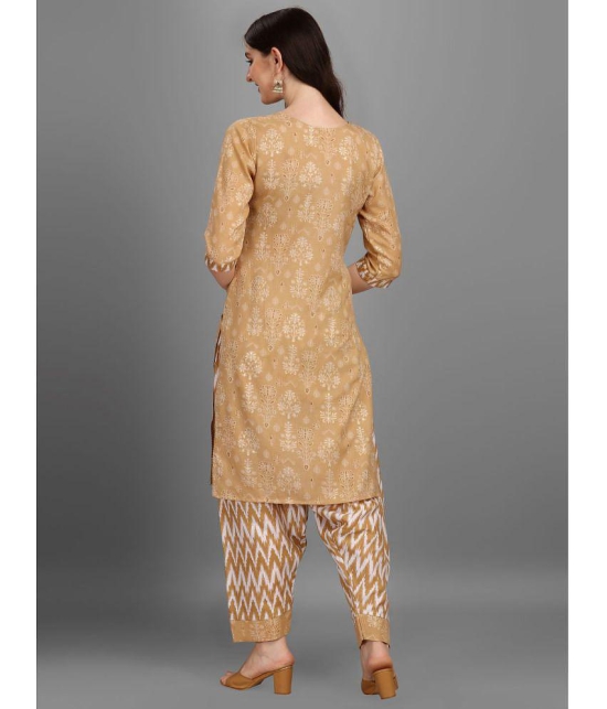 gufrina Cotton Blend Printed Kurti With Salwar Womens Stitched Salwar Suit - Beige ( Pack of 1 ) - None